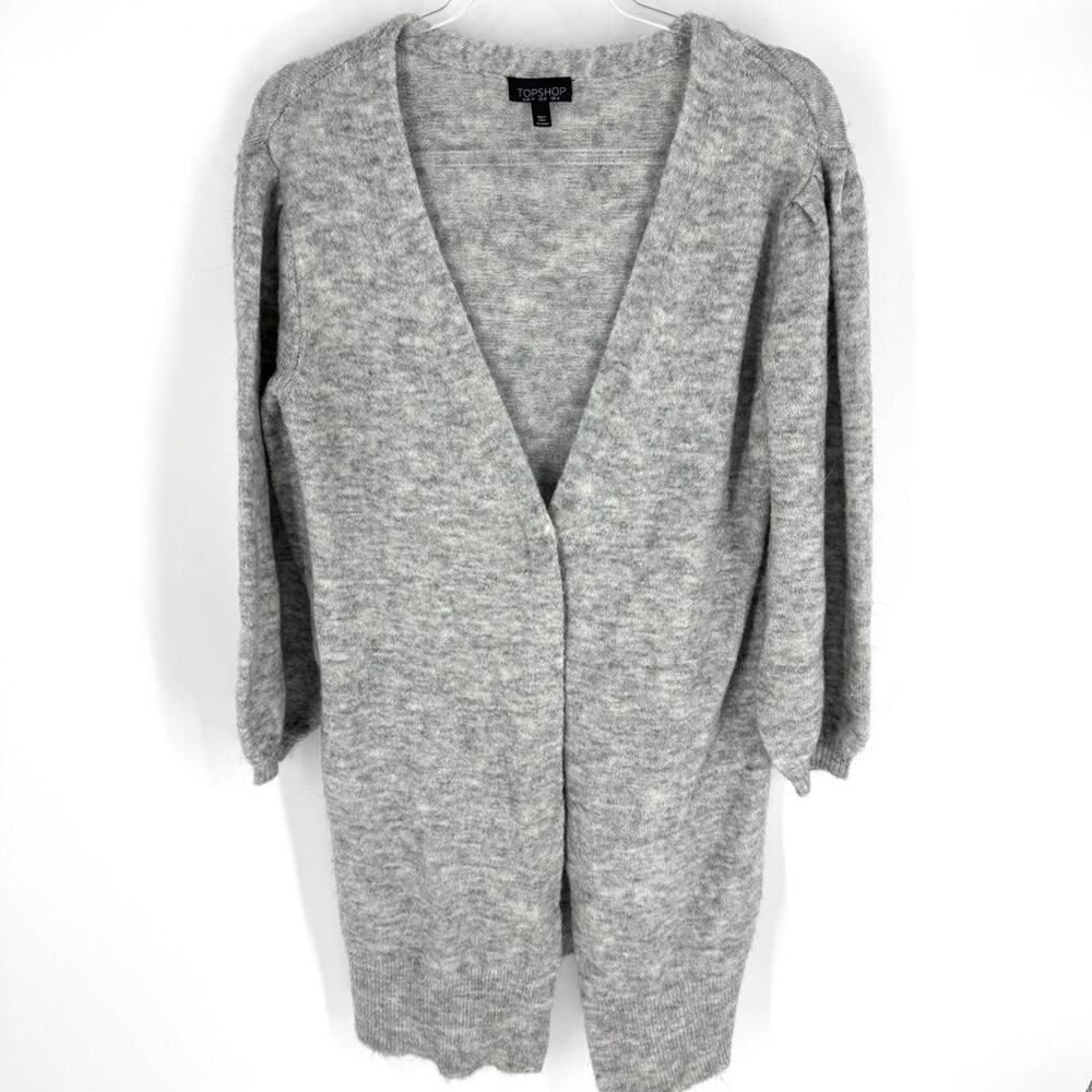 Topshop Longline Sweater Single Snap Closure Balloon Sleeve Grey Size 0